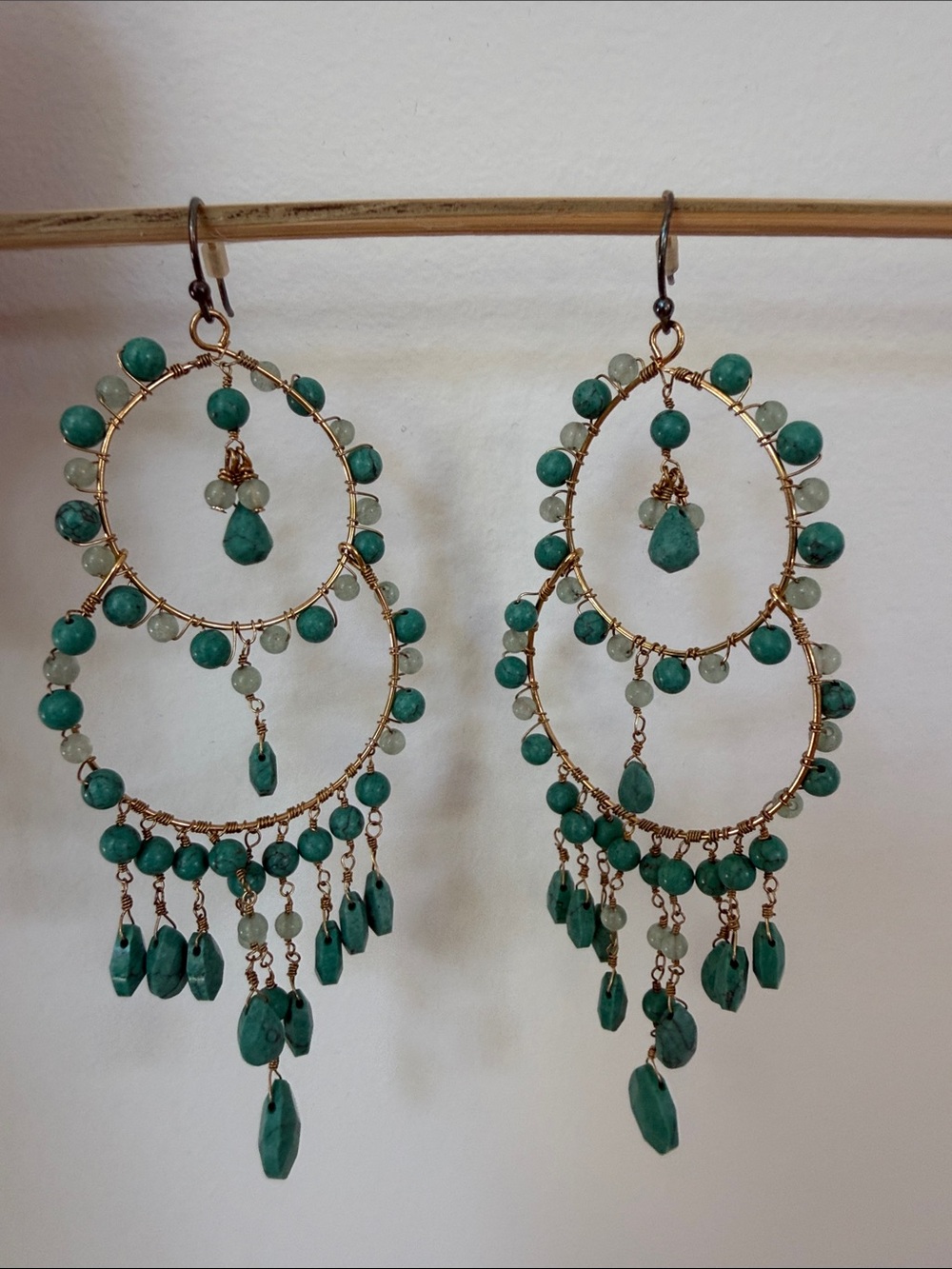 STELLA & DOT Azure Couture Earrings With Box Beaded Chandelier Lightweight Boho
